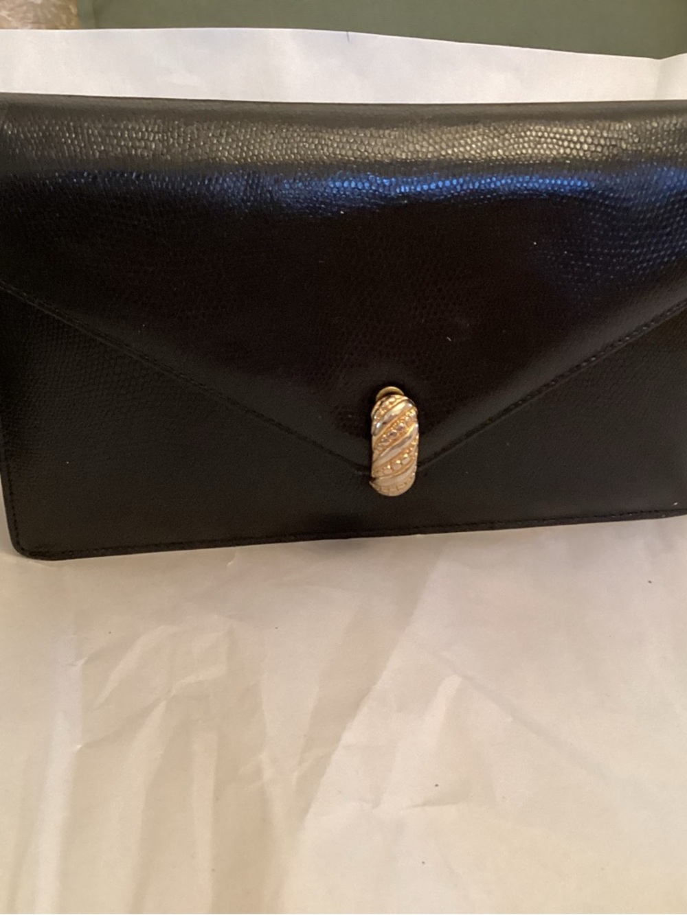 Vintage Artbag Classic Black Envelope Clutch with Gold Twist Lock